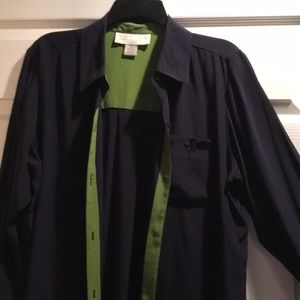 100% silk dark blue button down blouse